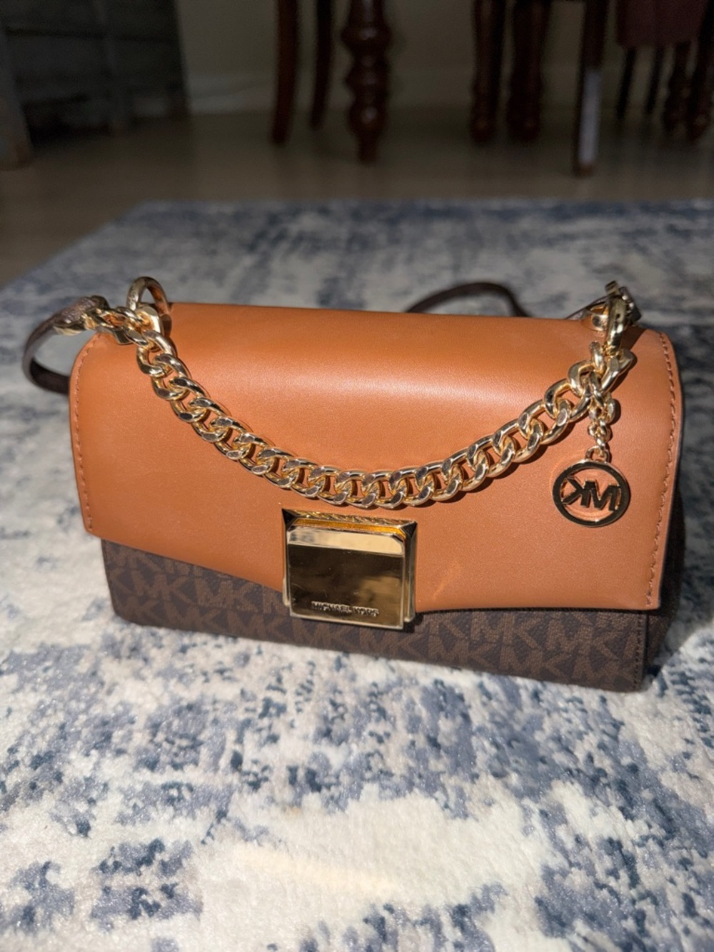 Michael Kors Tan & Brown Chain Crossbody Bag